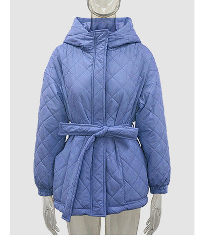 Women's Winter Clothes Slim Fit Lace-Up Turndown Collar Long Sleeve Long Style Hooded Cotton-Padded Jacket 10