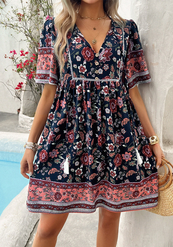 Women Spring/Summer Casual Holidays Printed Short Sleeve Dress