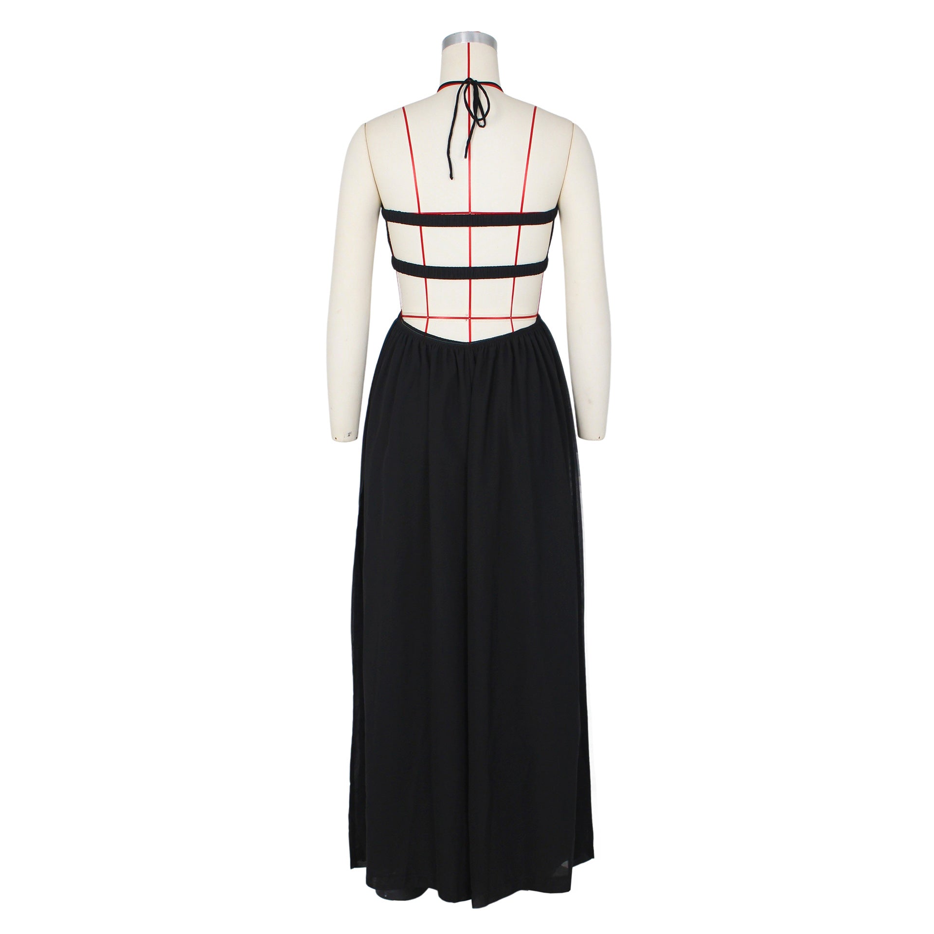 Women sexy chiffon wrap chest backless wide feet Jumpsuit 13