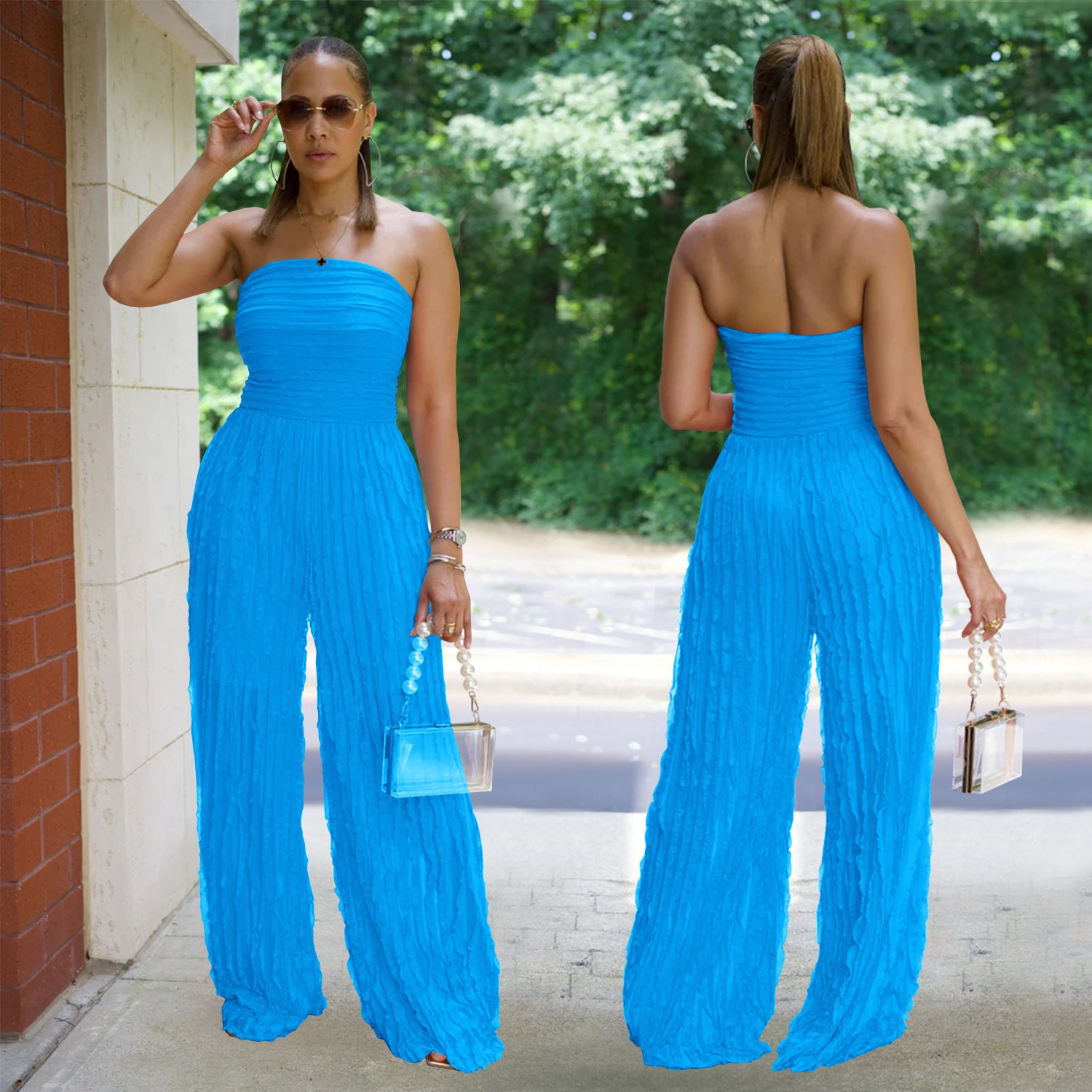 Women solid casual wave pattern jumpsuit 8