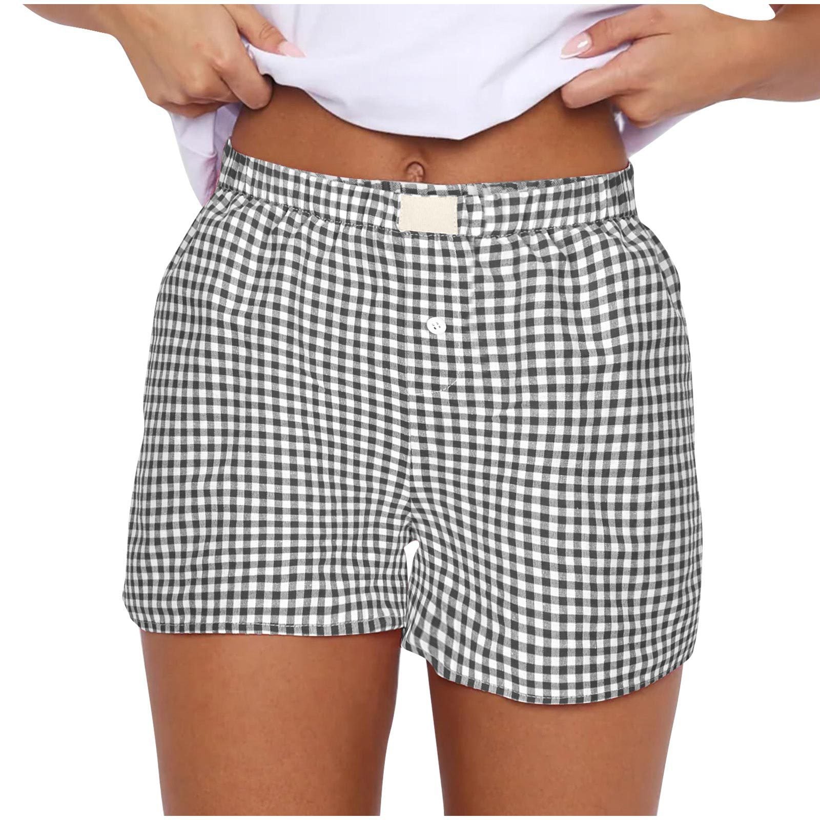 Women's Summer Retro Plaid High Waist Wide Leg Casual Shorts 18