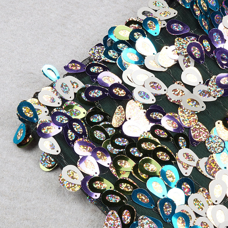 Strapless Slim Fit Feather Tight Fitting Sequin Bodycon Mini Dress 11