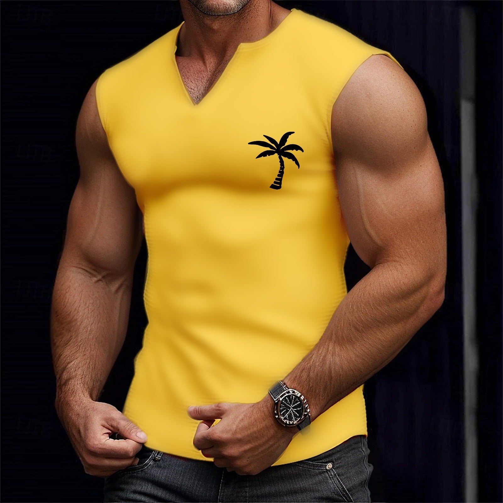 Men's Sporty Casual Coconut Tree Print Tank Top 34