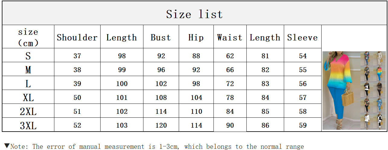 Spring Summer Print Fashion V-Neck Long Sleeve 2-Piece Pants Set 25