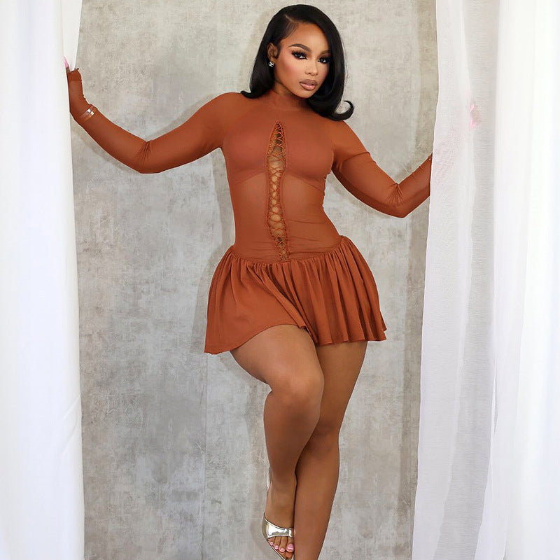 Women sexy see-through hollow bodycon dress 3