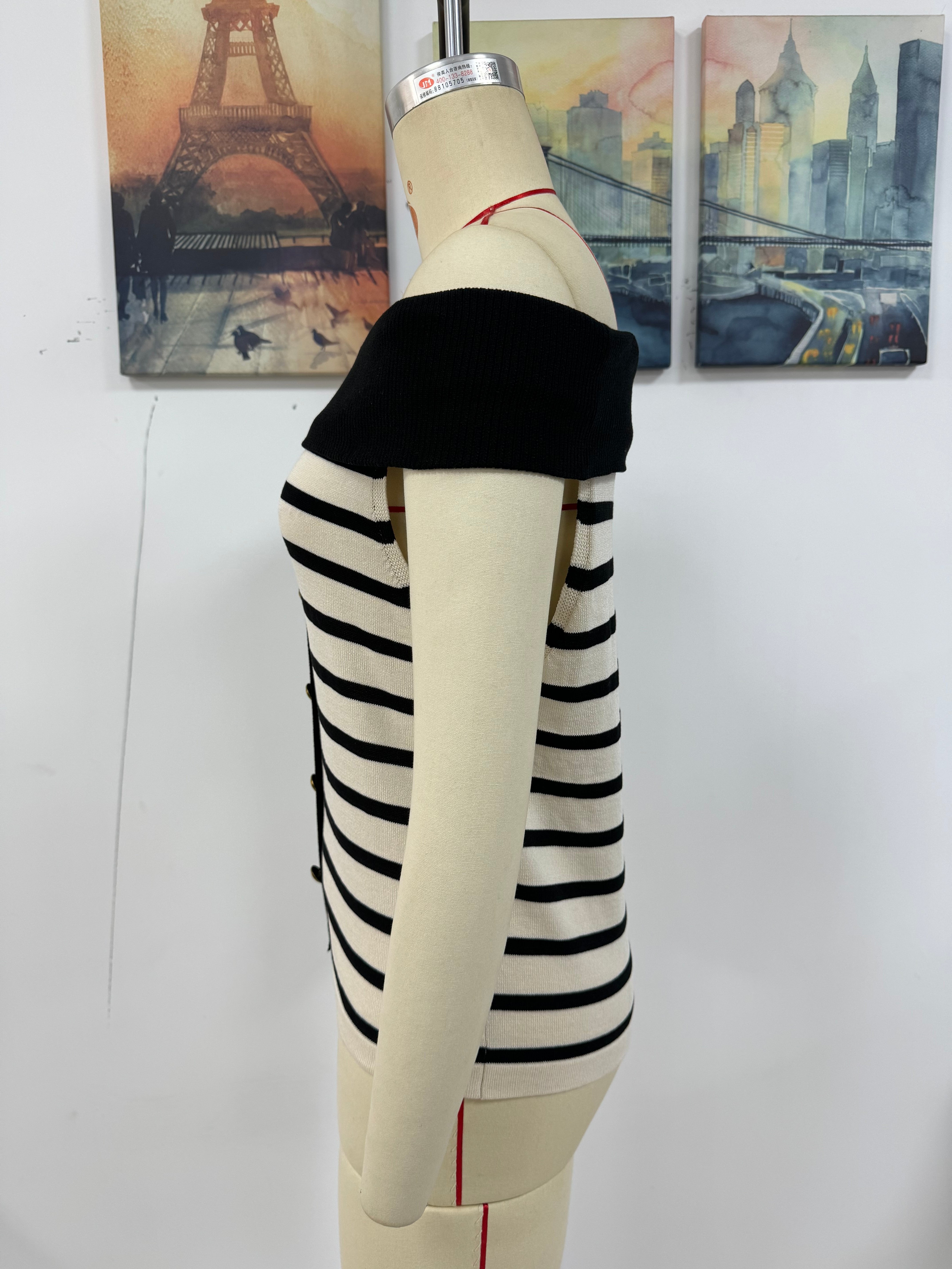 Spring/Summer Women's Fashion Long-Sleeve Striped Off-Shoulder Knit Top 32