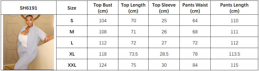 Africa Plus Size Fashion Casual Women Striped Turndown Collar Shirt Pants Trendy Two-piece Set 6