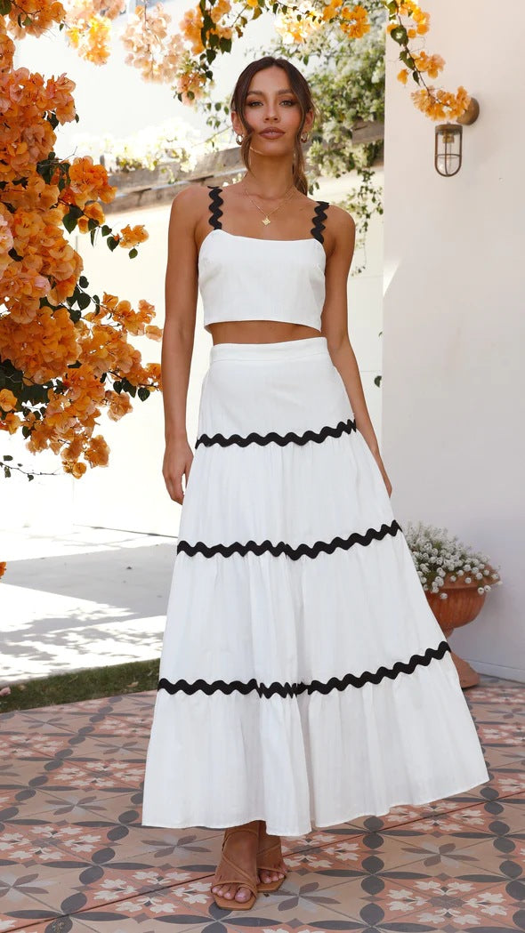 Women's Summer Sexy Strap A-line Two Piece Skirt Set