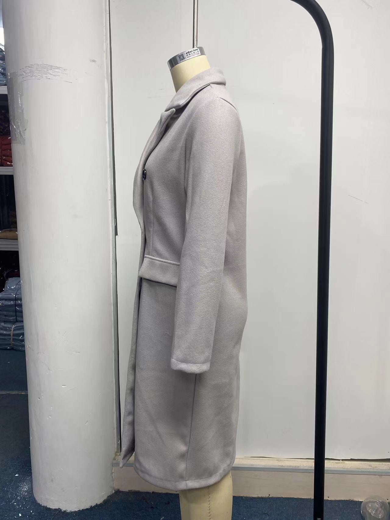 Women Solid Long Sleeve Double Breasted Pocket Coat 27