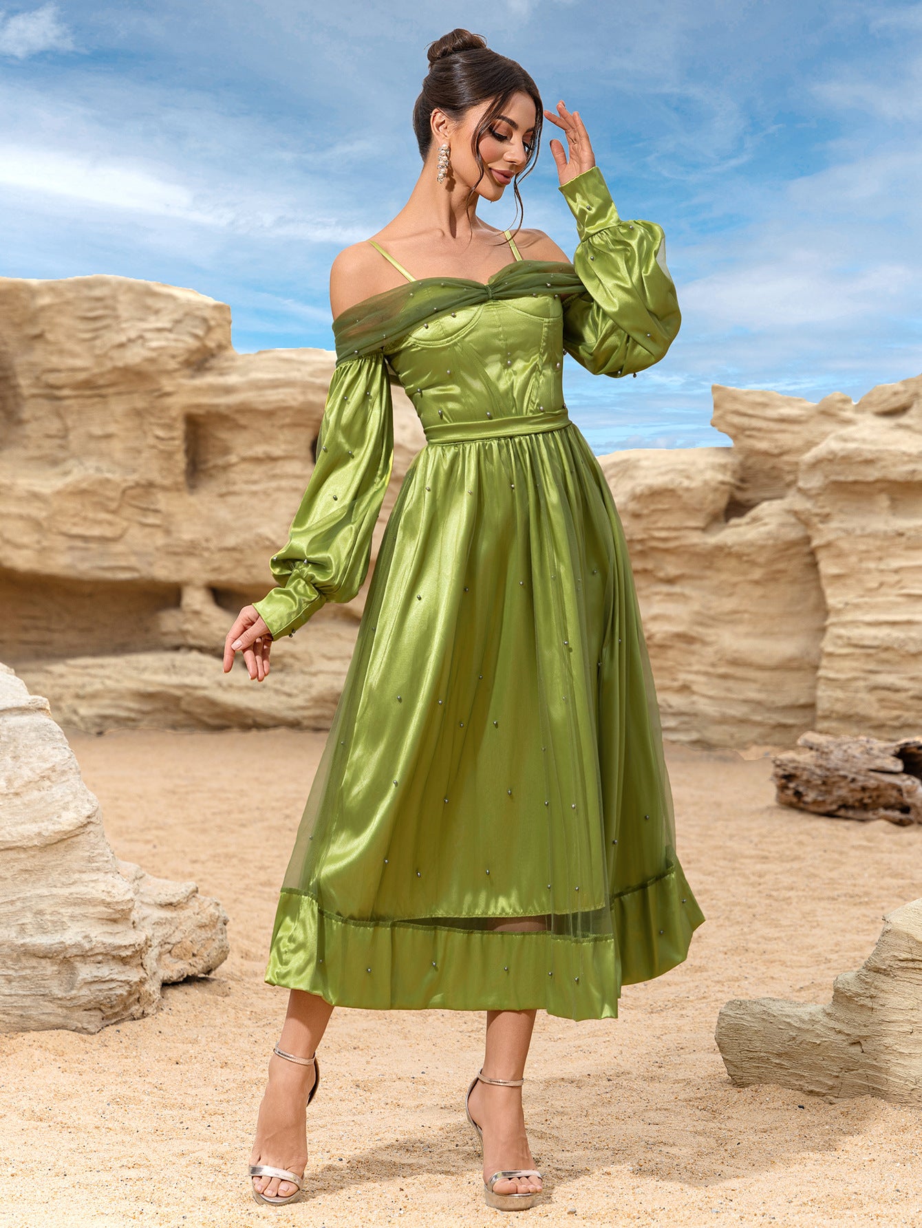 Women Spring and Summer Sexy Strapless Raglan Sleeve Dress 7