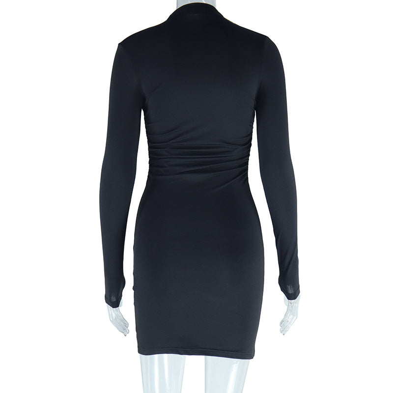 Women's Solid Color Round Neck Long-Sleeved Trendy Women's Bodycon Dress 11