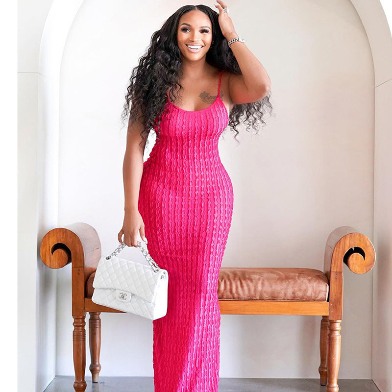 Spring Women's Strap Low-Back Sexy Chic Solid Color Long Dress 4