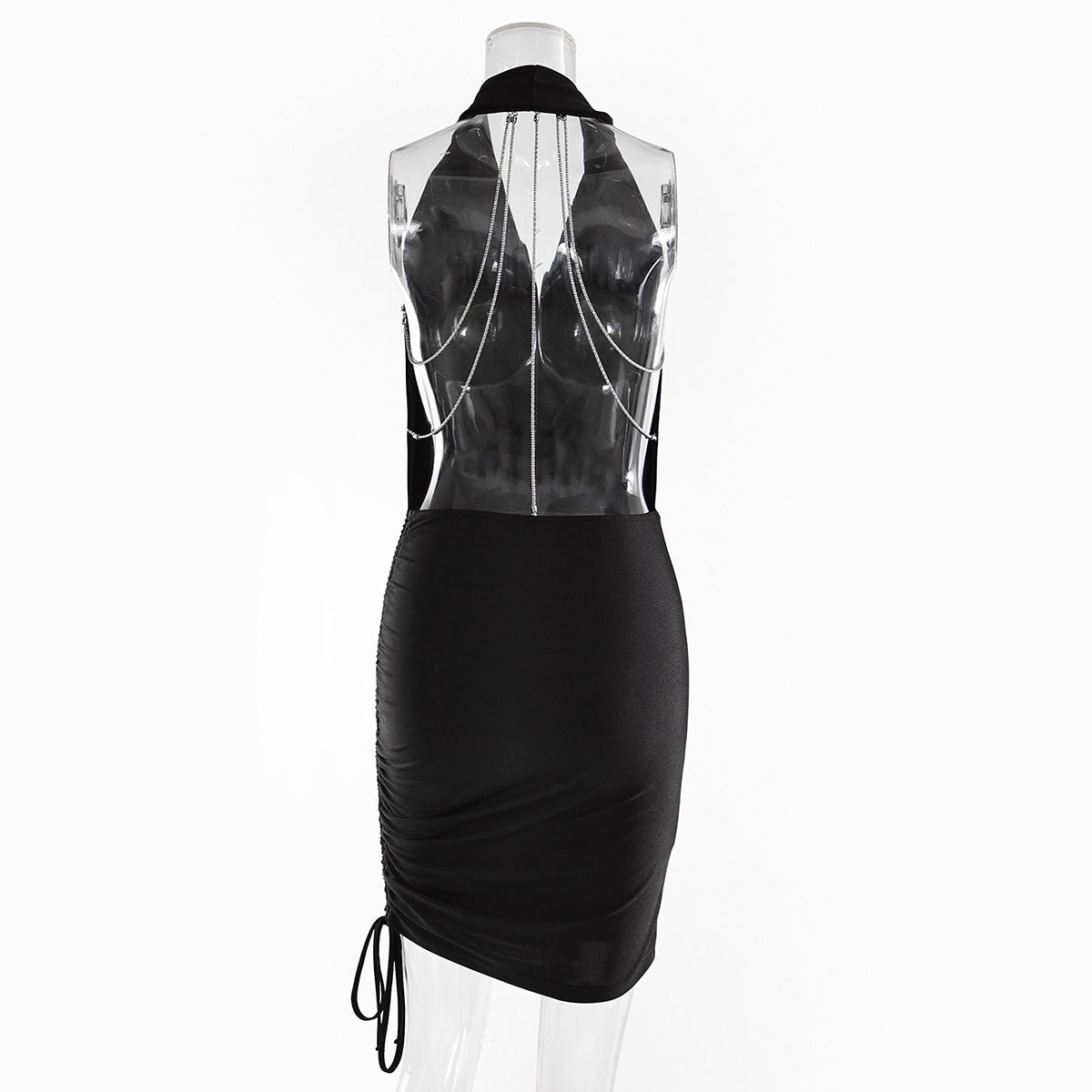 Women Halter Neck Backless sleeveless chain pleated Bodycon dress 6