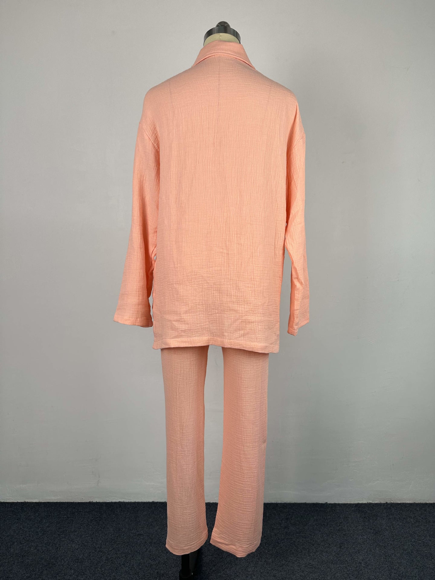 Plus Size Women's Double Crepe Oversized Turndown Collar Long Sleeve Set 27