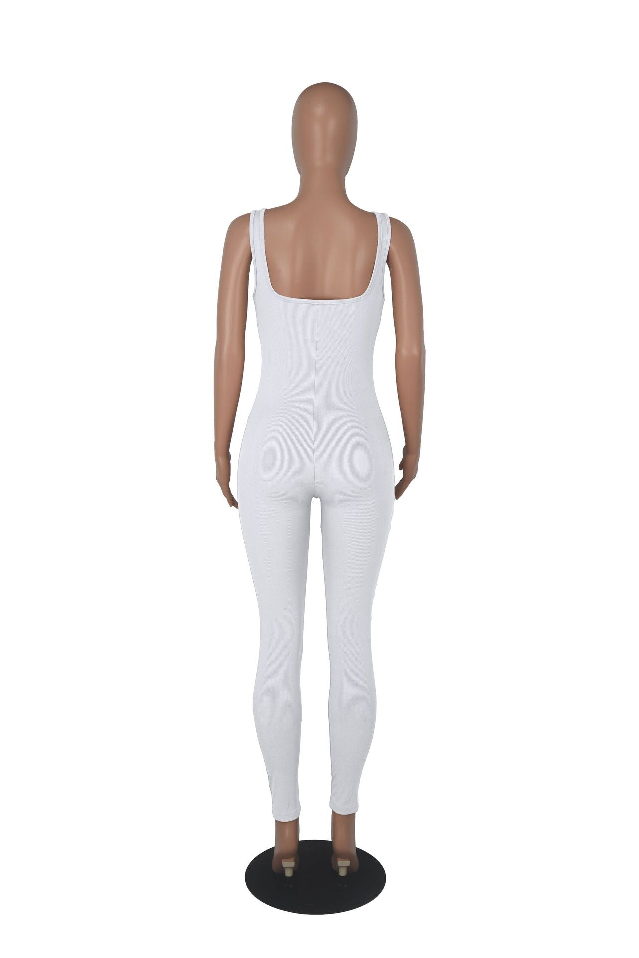 Women'S Solid Color Sleeveless Ribbed Square Neck Low Back Butt Lift Slim Fit Jumpsuit 31