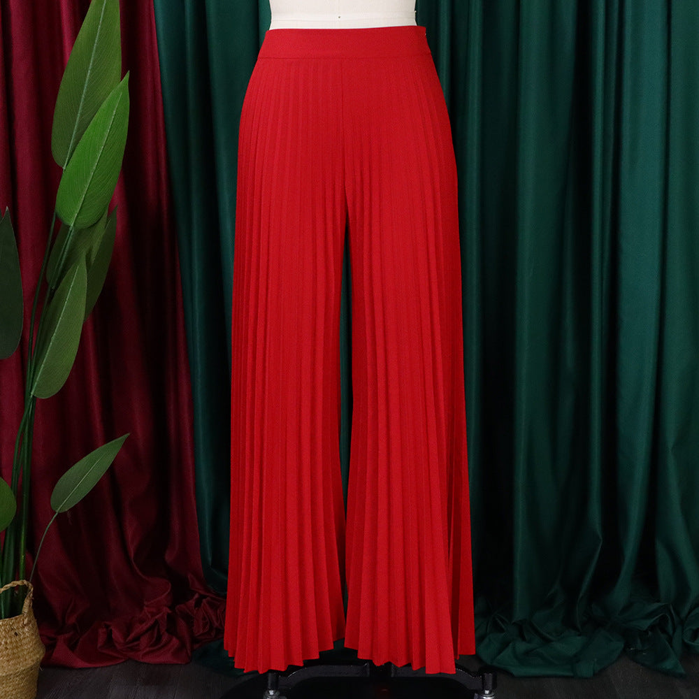 Ladies Summer Fashion Chic Pleated Pants High Waist Wide Leg Pants 27