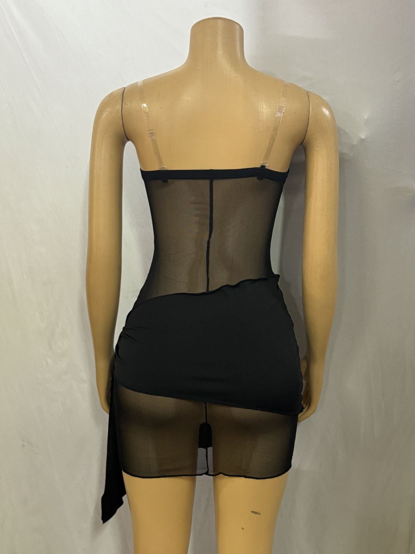 Women See-Through Zipper Hollow Lace-Up Sexy Backless Bodycon Dress 10