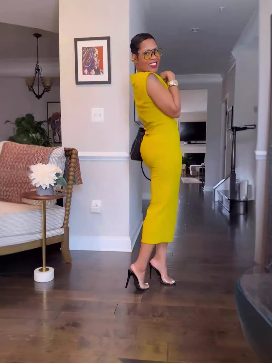 Women Solid Slit Chic Midi Bodycon Dress 4