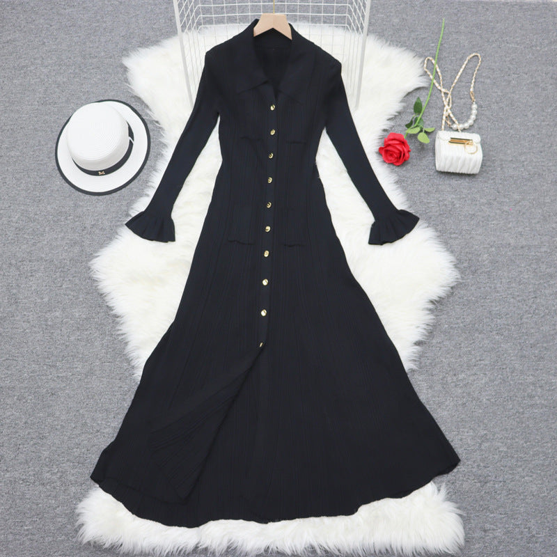 Long Sleeve Slim Waist Elegant Fall Winter Chic Knit Dress 3