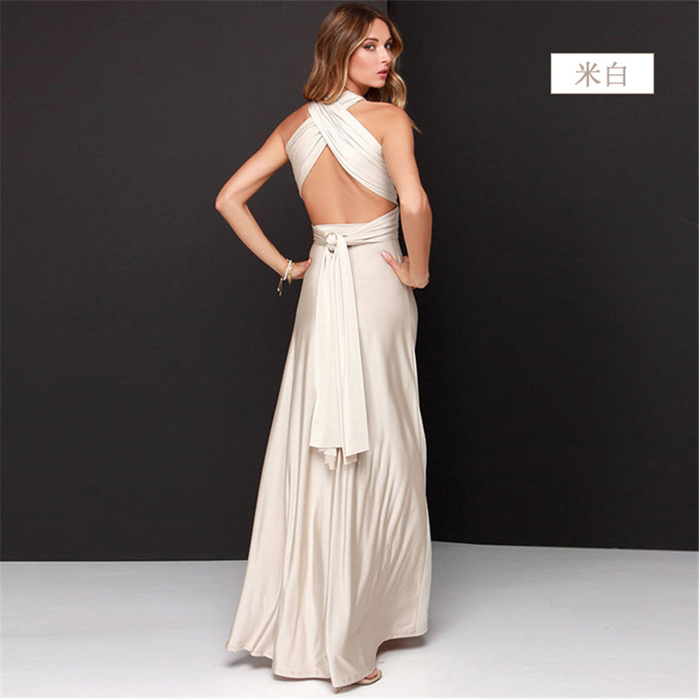 Women Sexy Cross Backless Bandage Long Dress 17