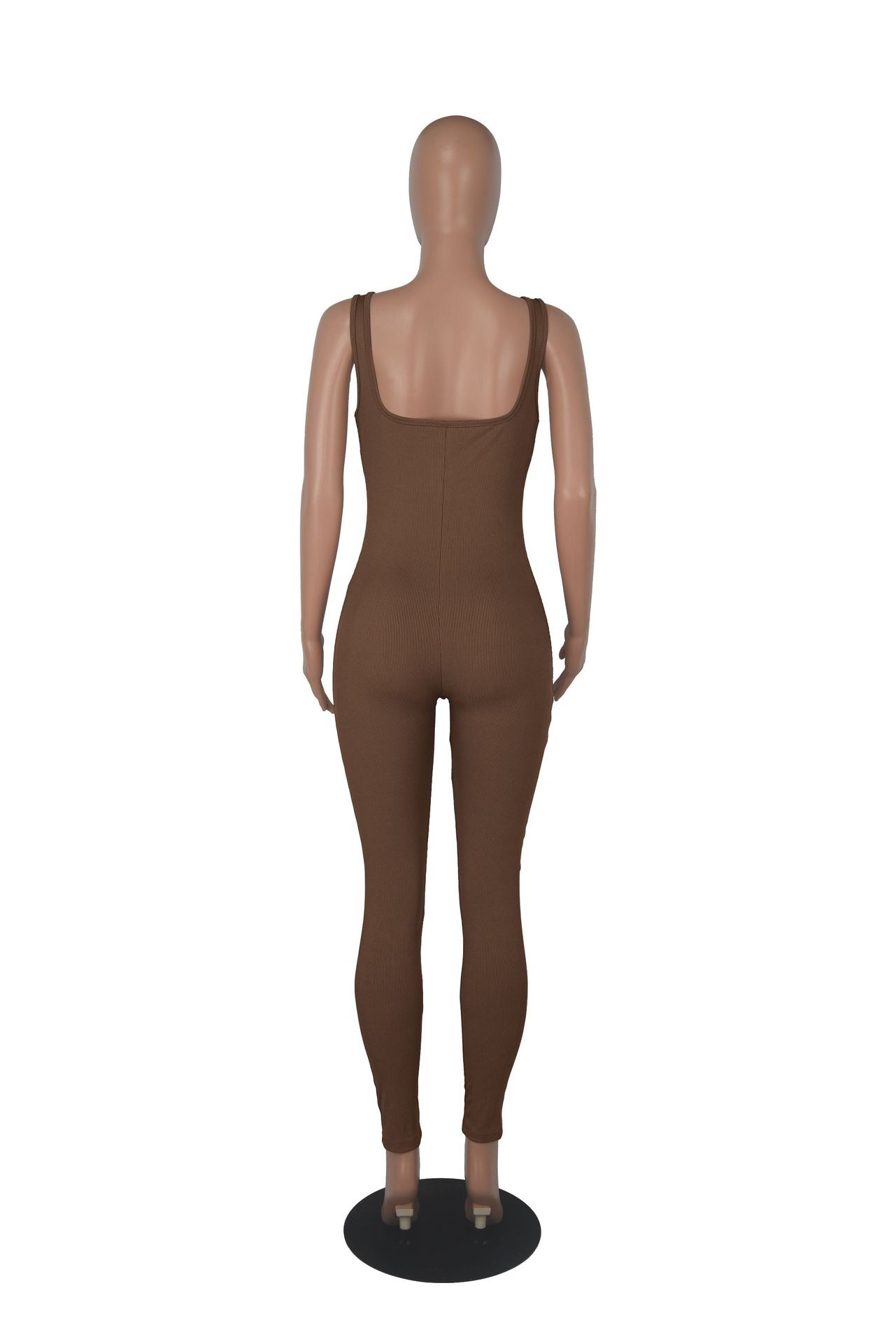 Women'S Solid Color Sleeveless Ribbed Square Neck Low Back Butt Lift Slim Fit Jumpsuit 39