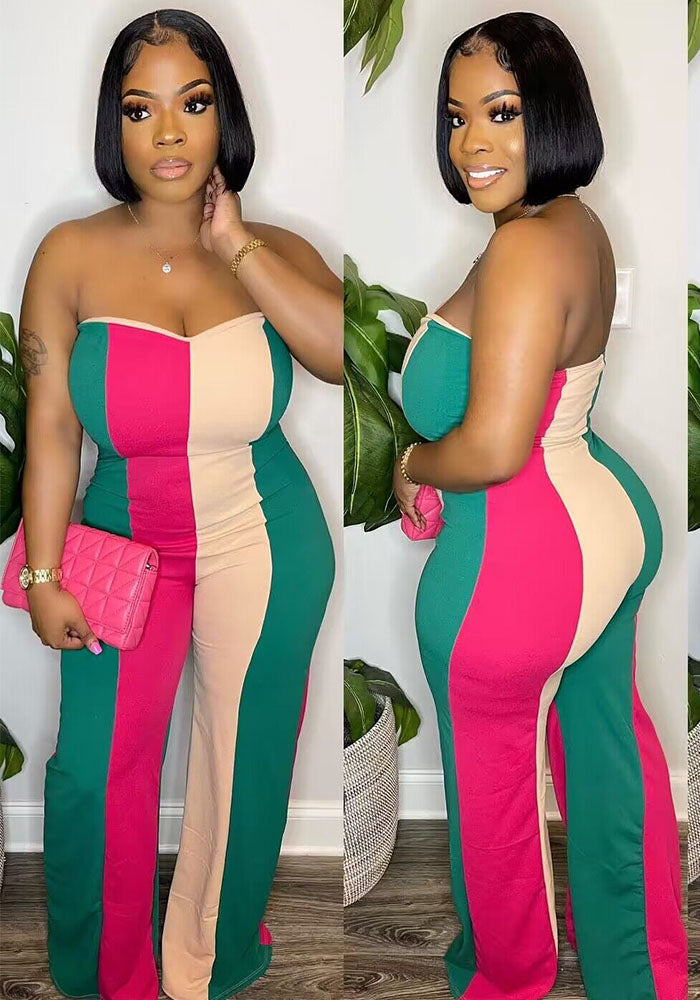 Ladies Fashion Digital Positioning Print Sexy Strapless Wide Leg Jumpsuit