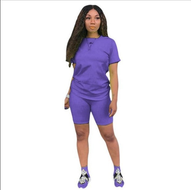 Solid color sports Casual two-piece Shorts Set 7