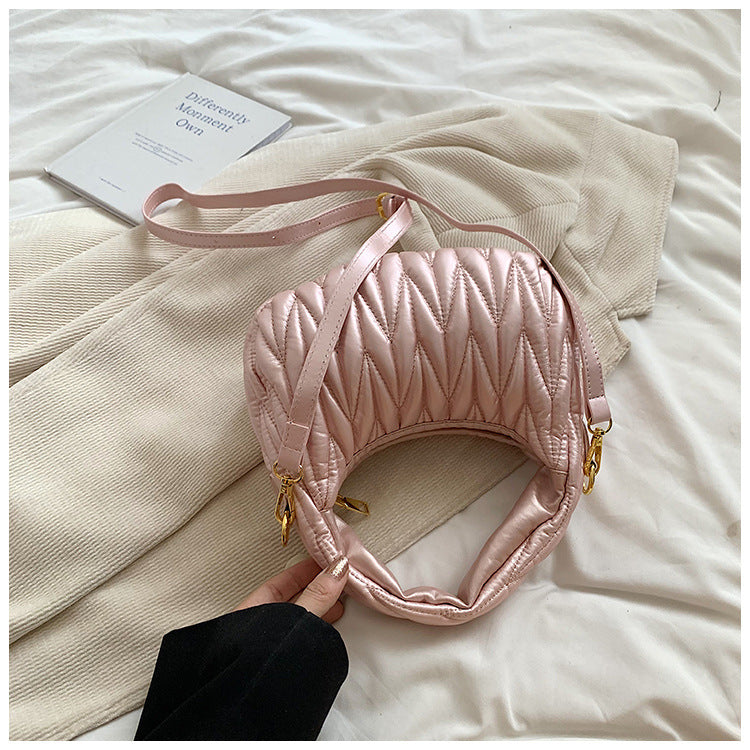 Women pleated cloud bag crossbody handbag single shoulder crescent bag 23