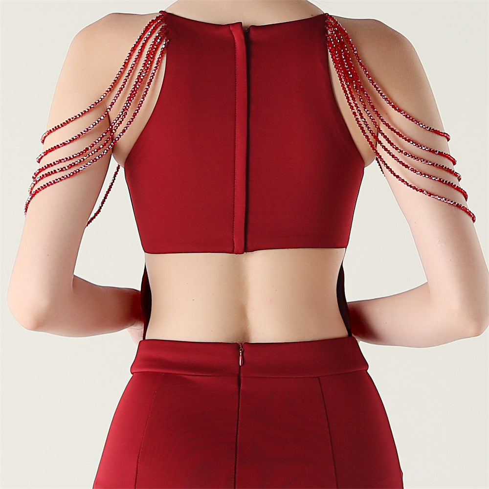 Women beaded off-shoulder one-shoulder slit evening dress 30