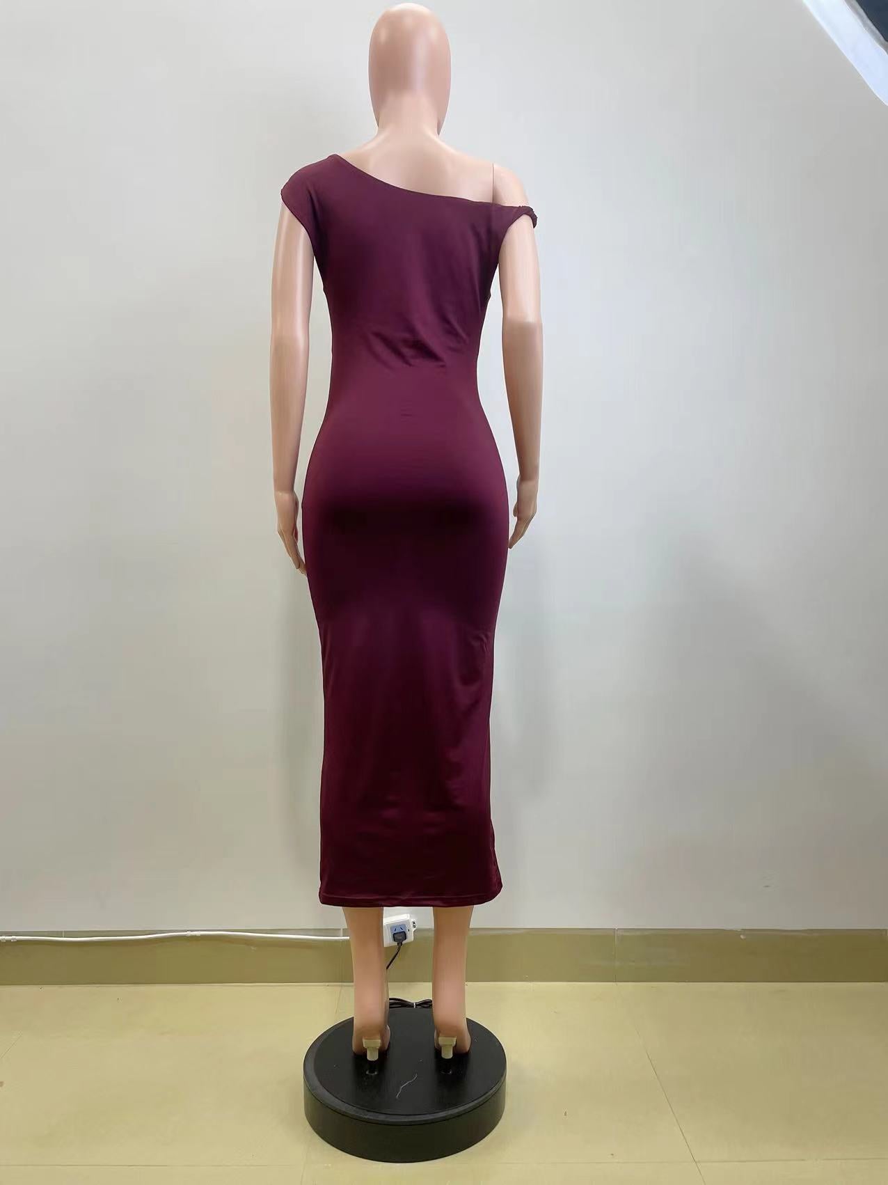 Women Summer Slash Shoulder Pleated Bodycon Dress 6