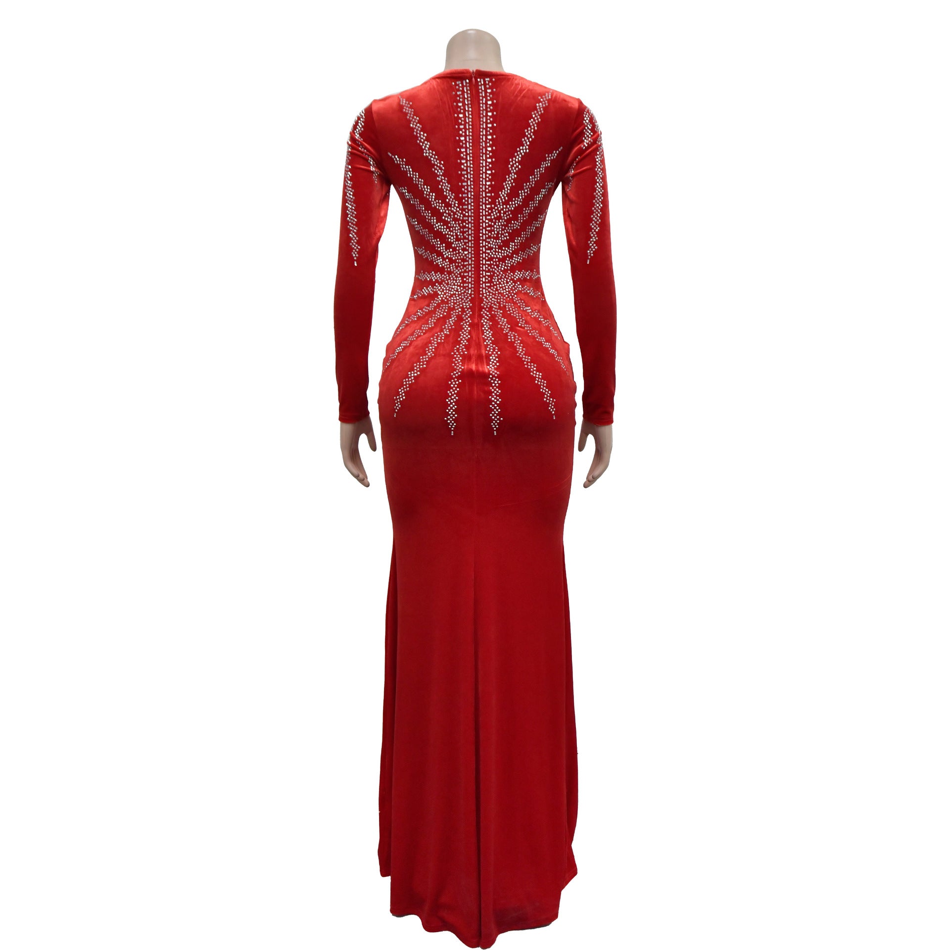 Women Solid Sexy Beaded Long Sleeve Dress 14