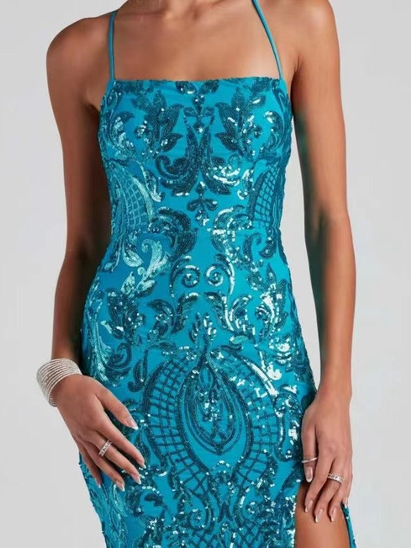 Women Sexy Off Shoulder Sequined Elegant Slit Formal Party Evening Dress 6