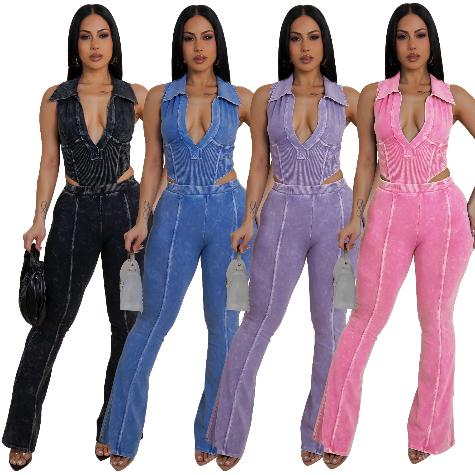 Fashion Women's Sexy Slim Sleeveless Two Piece Pants Set 6