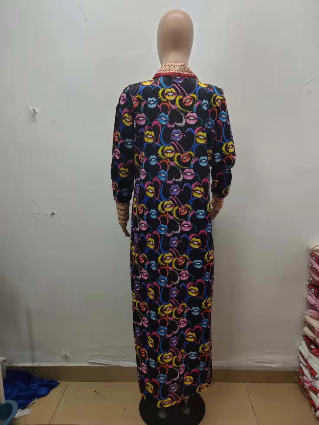 Women printed lips leopard print Long jacket 39