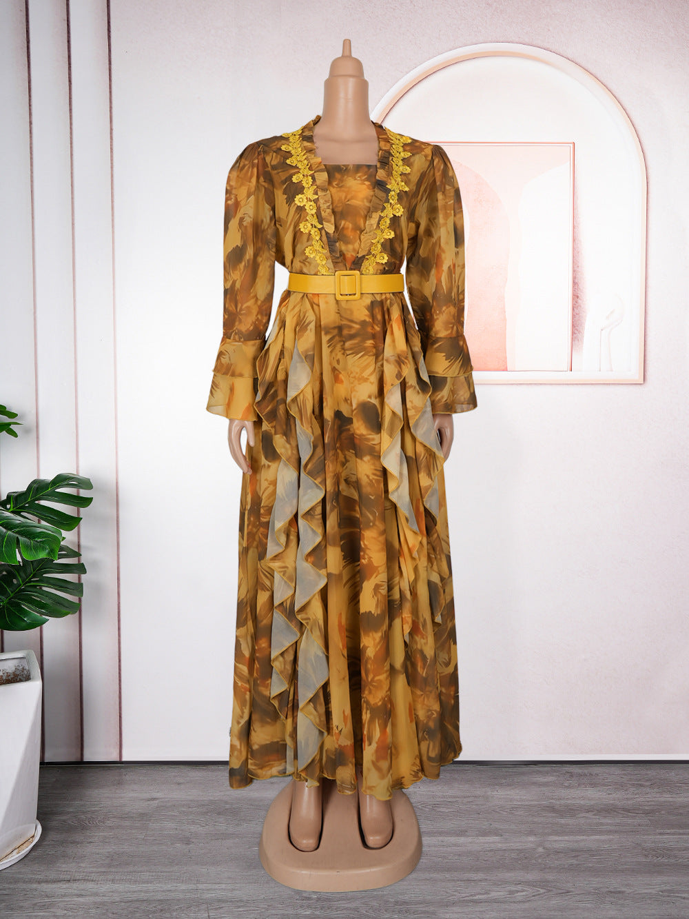 African Ruffled Printed Long DressFashionable Plus Size Wear for Women 7