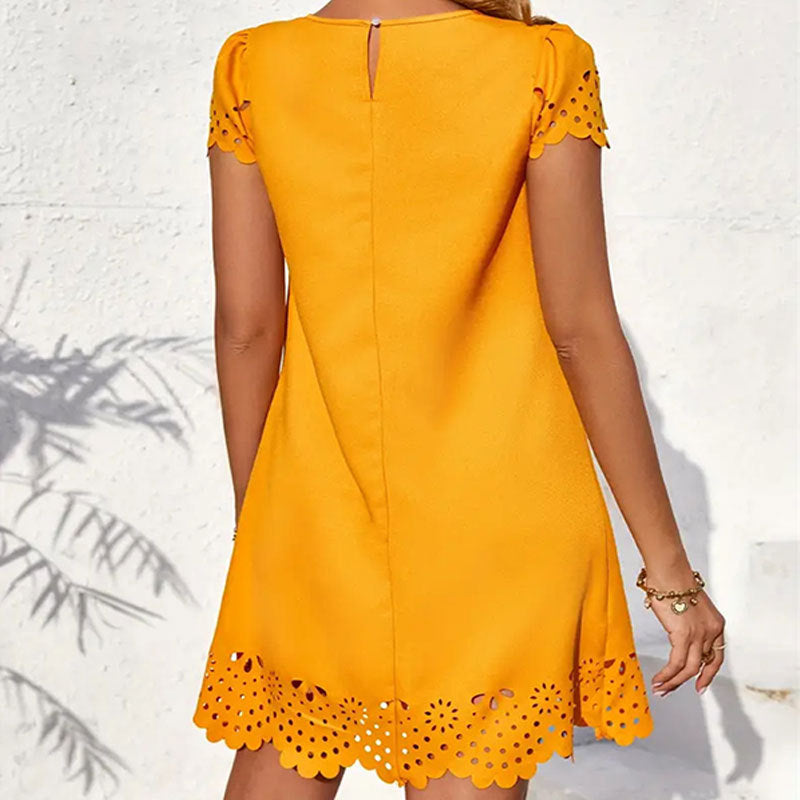 Solid Color Spring Summer Short Sleeve A-Line Mini Dress 10