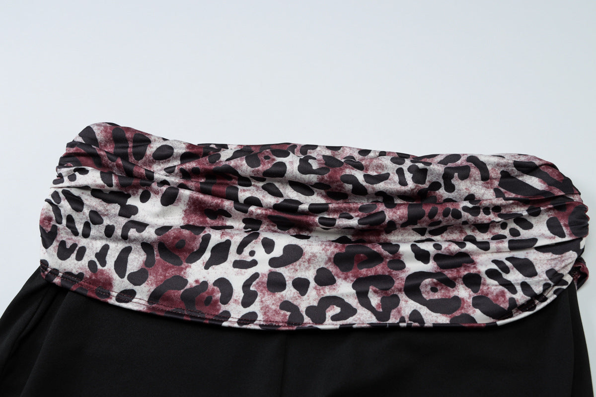 Summer Women’s Leopard Print Halter Neck Sleeveless Vest and Patchwork Bell Bottom Pants Set 10