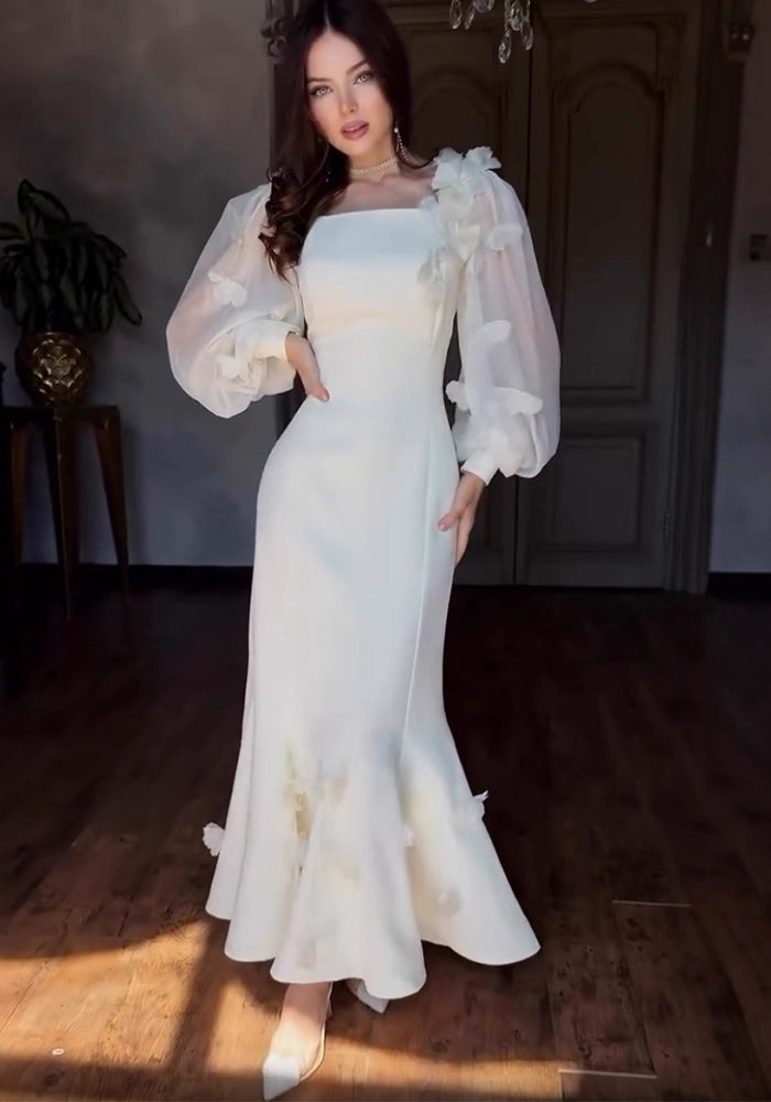 Women Spring Flower Casual Long Sleeve Maxi Dress