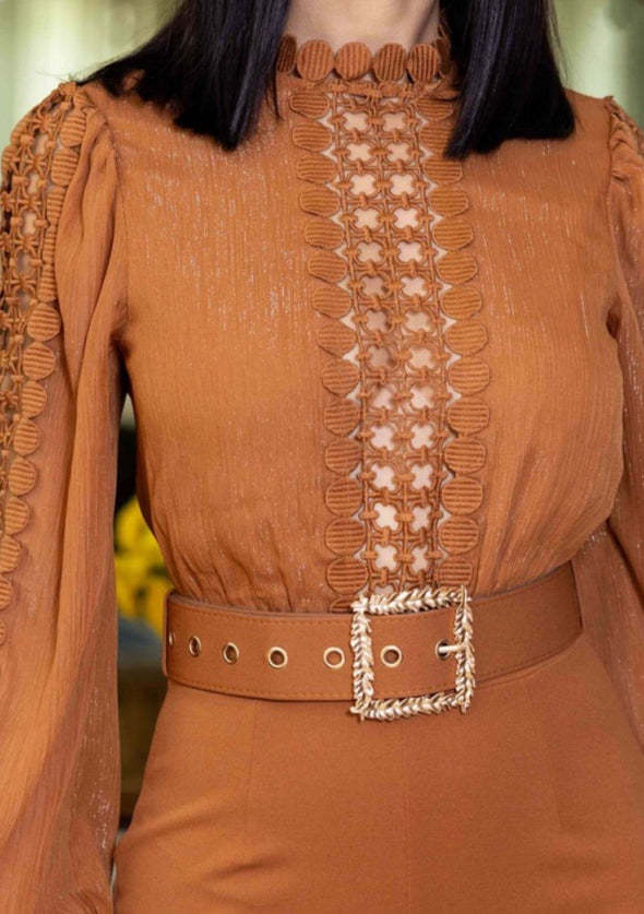 Women Elegant Lace Patchwork Lace-Up Wide-Leg Jumpsuit 38