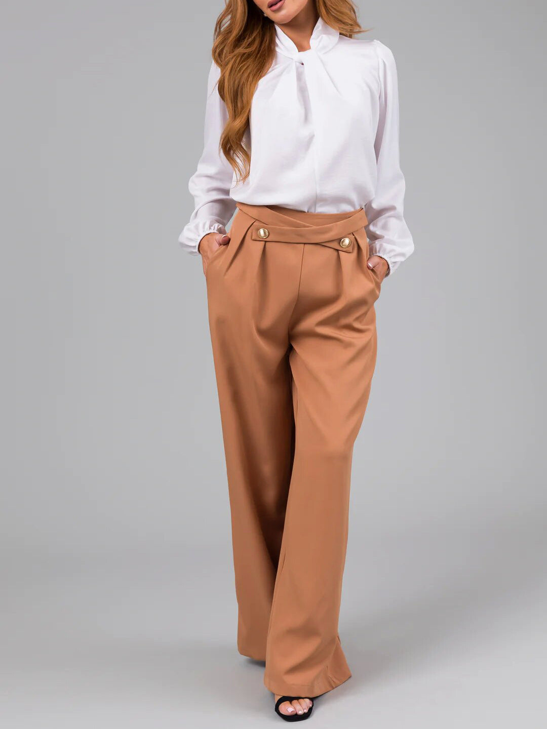 Women Casual Zip Pocket Wide Leg Pants 4