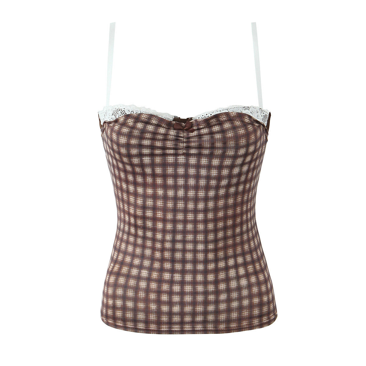 Cami Top and Low-Waist Bodycon Skirt Plaid Lace Patchwork Set 4