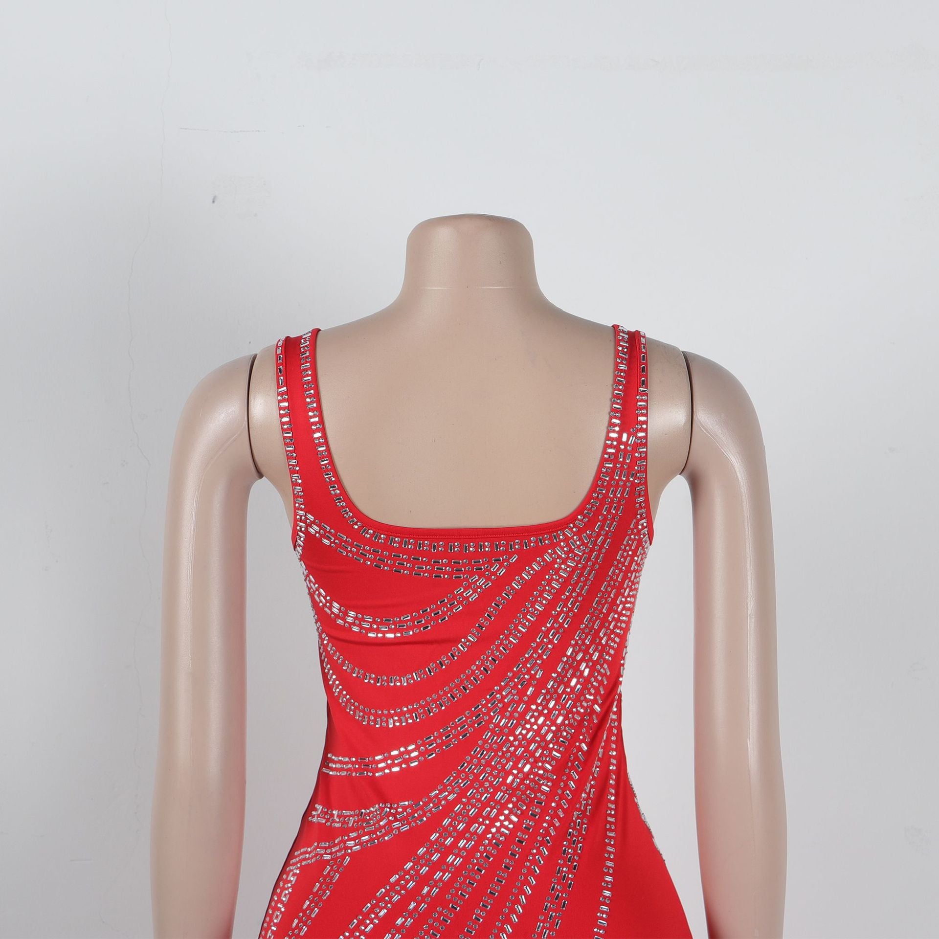 Women Sexy Beaded Sleeveless Bodycon Slit Dress 33