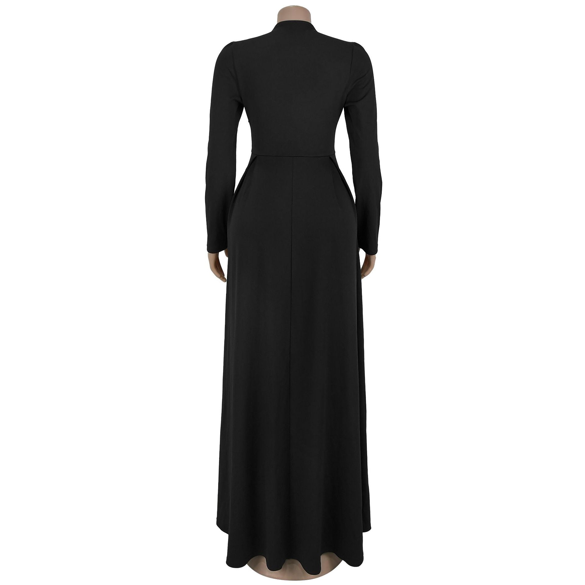 Women Cross Turndown Collar Long Sleeve Dress 9