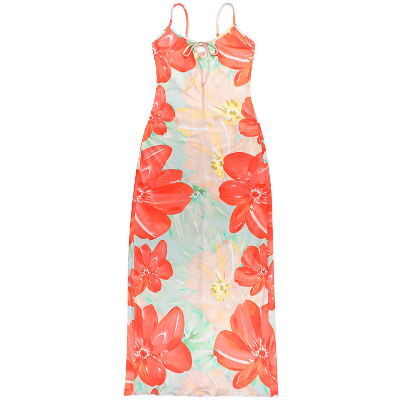 Summer Sexy Printed Lace-Up Hollow Holidays Strap Fishtail Dress 10