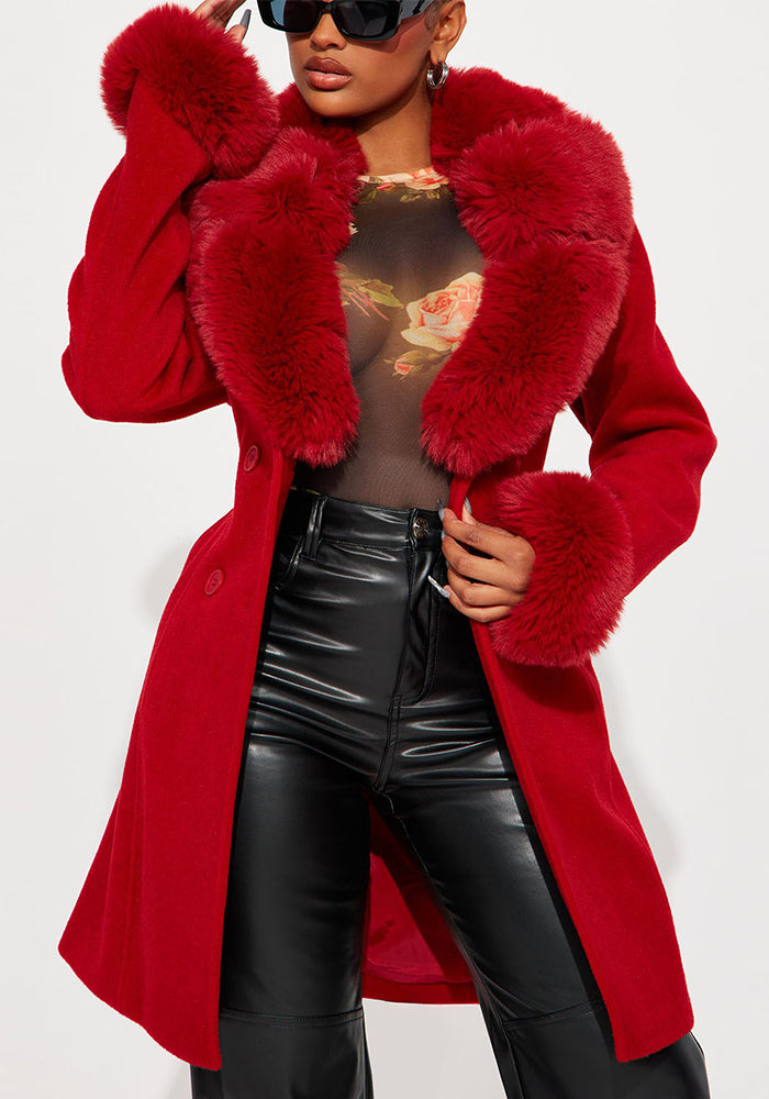 Fur Collar Slim Waist Faux Fur Coat