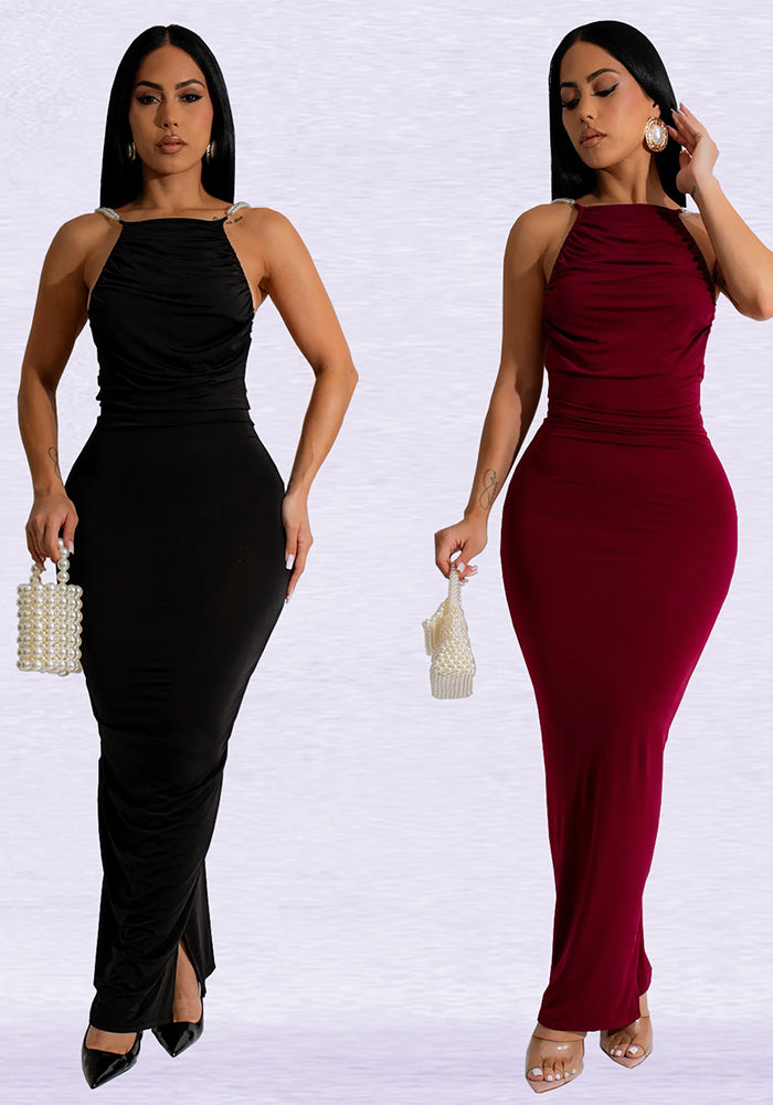 Fashionable Women's Low Back Sexy Solid Color Bodycon Long Dress