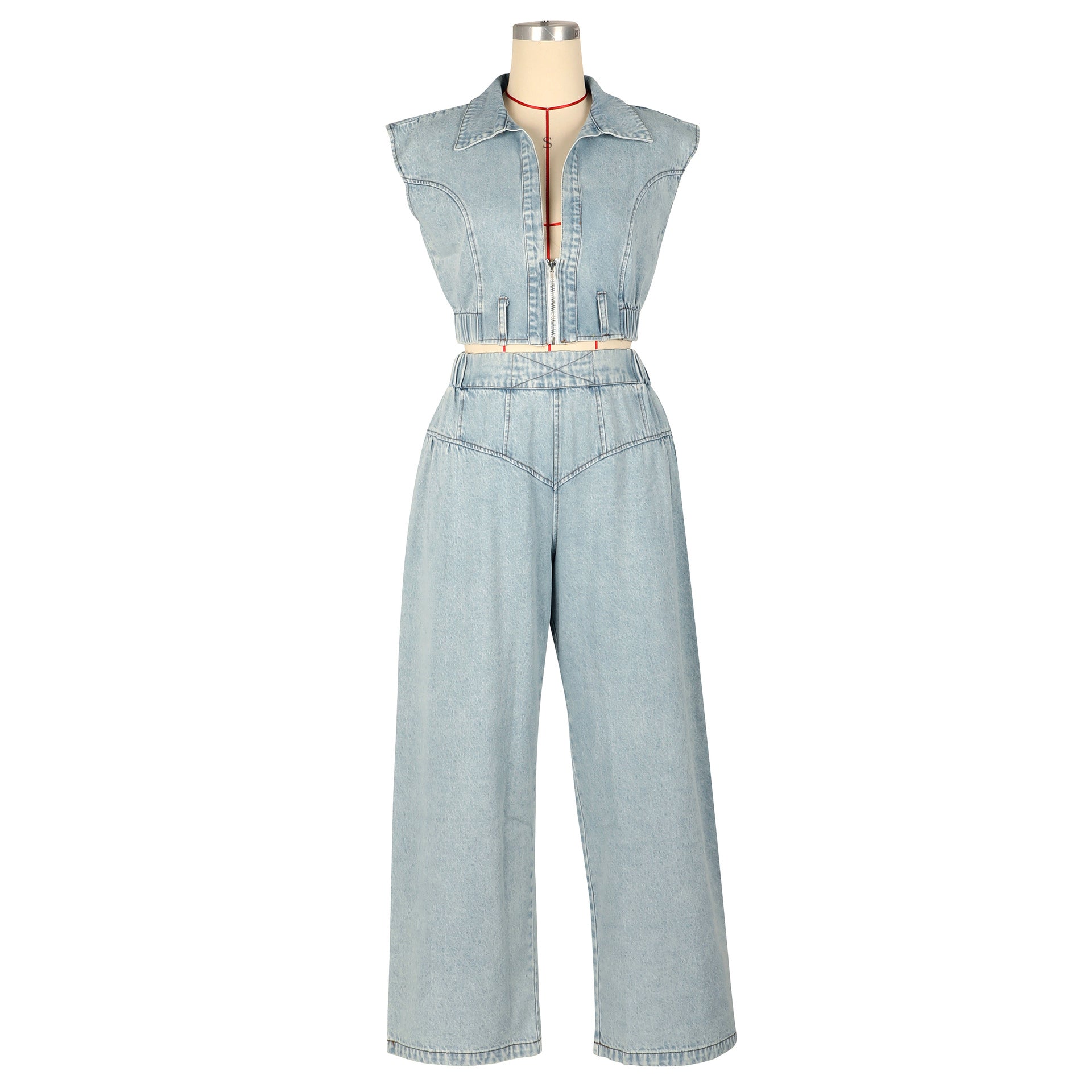 Women Denim Sexy Sleeveless Top and Pants Two Piece Set 11