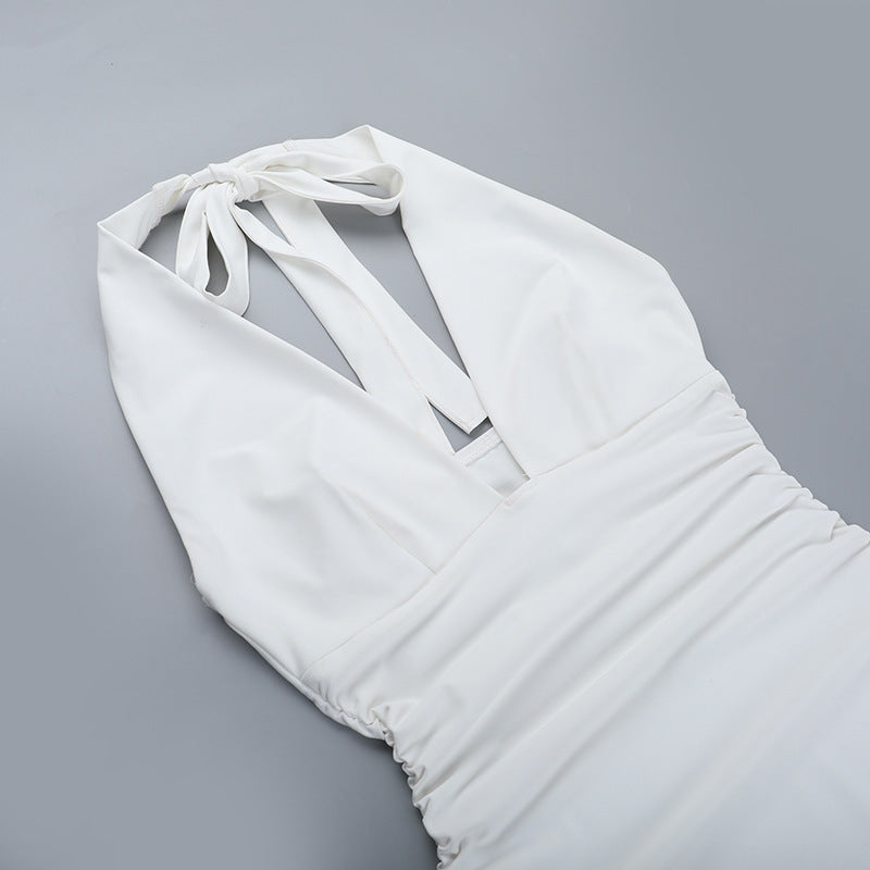 Fashion Deep V Slim Waist Asymmetric Hem Dress 10