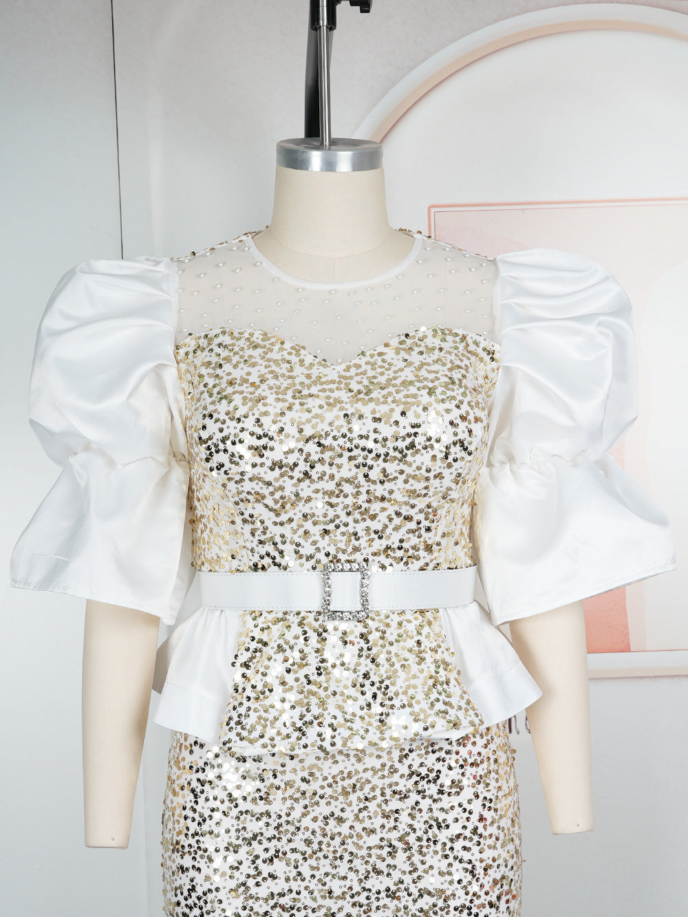 Plus Size Women's Autumn Sequin Mermaid Dress High Waist Party Evening Gown 15