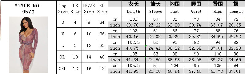 Women's Fashionable V-Neck Long-Sleeved Sequined Bodycon Dress 8